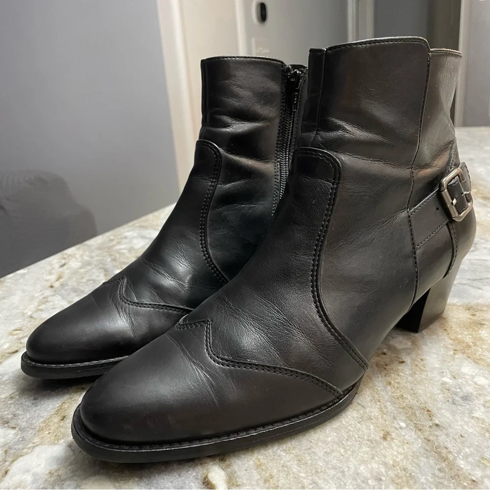 Paul Green Black Leather Boots Pointed Toe 2 inch heel